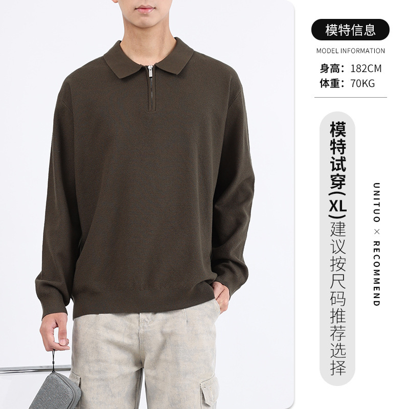 男装男士毛衣秋款polo马球针织衫轻奢高级感商务休闲长袖半拉链男|undefined