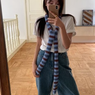Korean Version Niche Trendy Y2K Long Handmade Knitted Color-Blocking Scarf Unisex Japanese Versatile Layered Neck Warmer Trendy