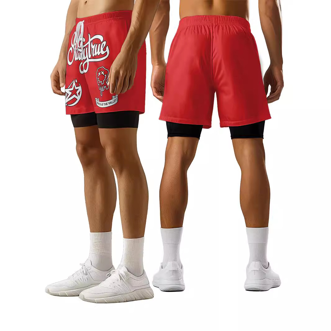 港风复古篮球短裤美式假两件男款春夏款休闲紧身裤三分训练运动裤