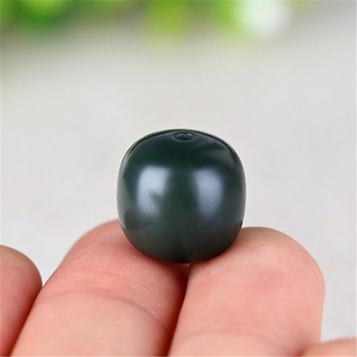 Single DIY Drum Bead Buddhist Rosary Bracelet Accessory with Hetian Jade, Fine Light Green Jade Old Style Beads, Bulk