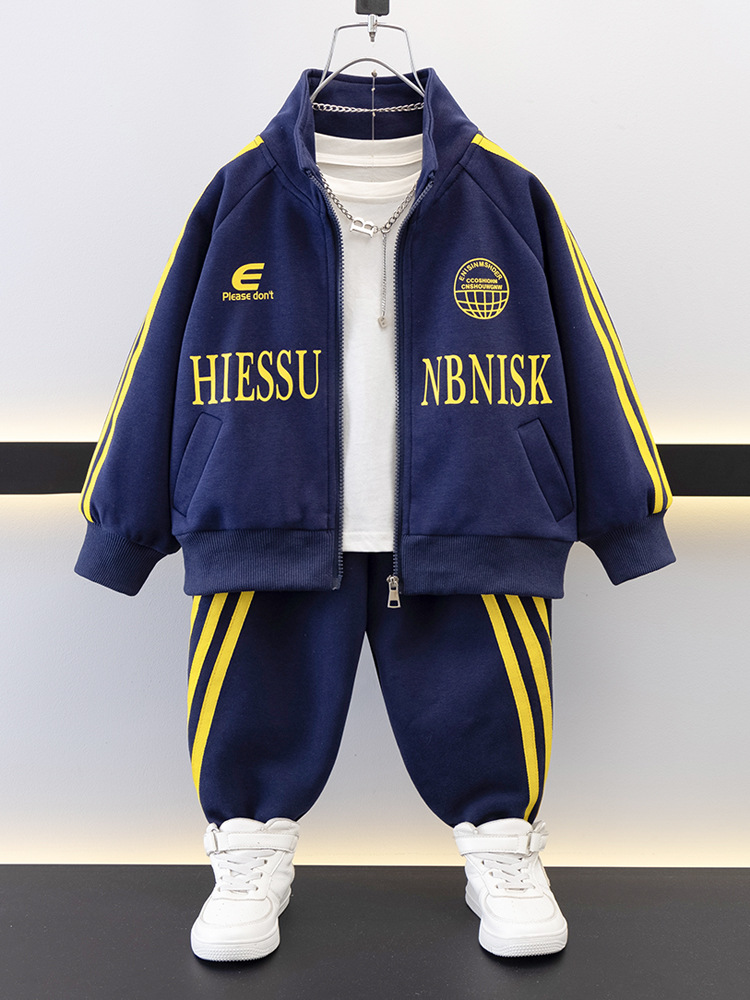 7692 traje fresco y guapo para niños primavera y otoño nuevo suéter de primavera para niños chaqueta de dos piezas deportivas para niños de moda callejera