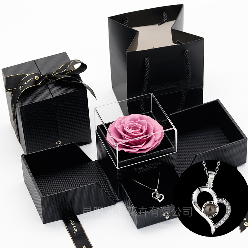 Caja de regalo de joyería con luz, rosa de flor real eterna, para el Día de San Valentín y el Día de la Madre, venta al por mayor transfronteriza de Amazon.