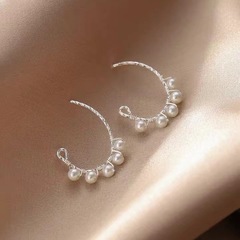 S925純銀真珠ピアス女性の新型潮軽贅沢イヤリング高級大衆デザイン感国風レトロ耳飾り