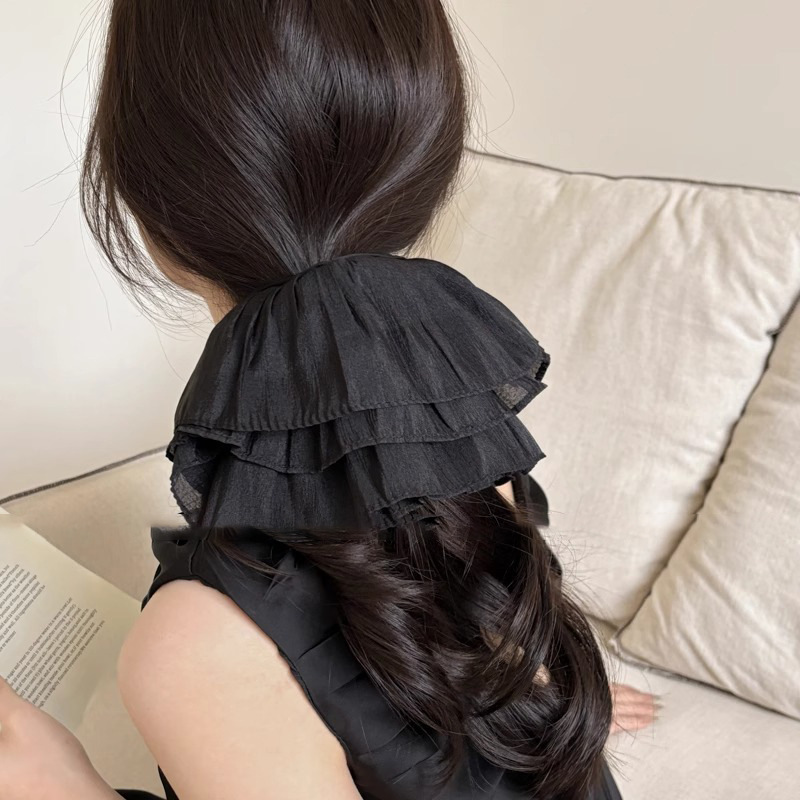 Pliegues coreanos, lazo para el cabello de gran tamaño, sentido de alta calidad, anillo de intestino grueso, cuerda para la cabeza en blanco y negro, flor para la cabeza de alta elasticidad, accesorios para el cabello de temperamento de todo fósforo femenino