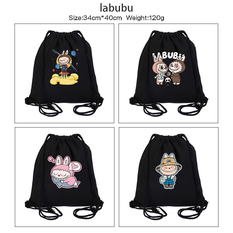 labubu拉布布束口袋学生背包便携帆布双肩包大容量收纳袋 批发