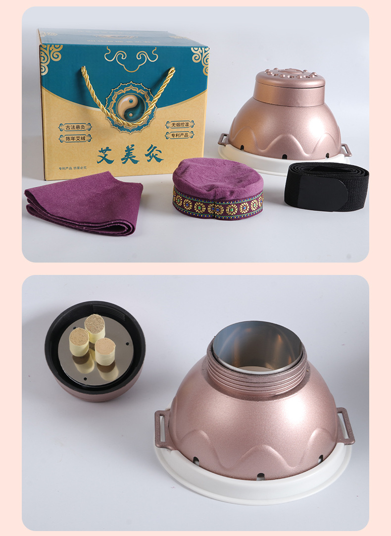 Aimeijiu Moxibustion Box Home Portable Moxa Warmer with 108 Moxa Cones and Essential Oil for Body Care in use