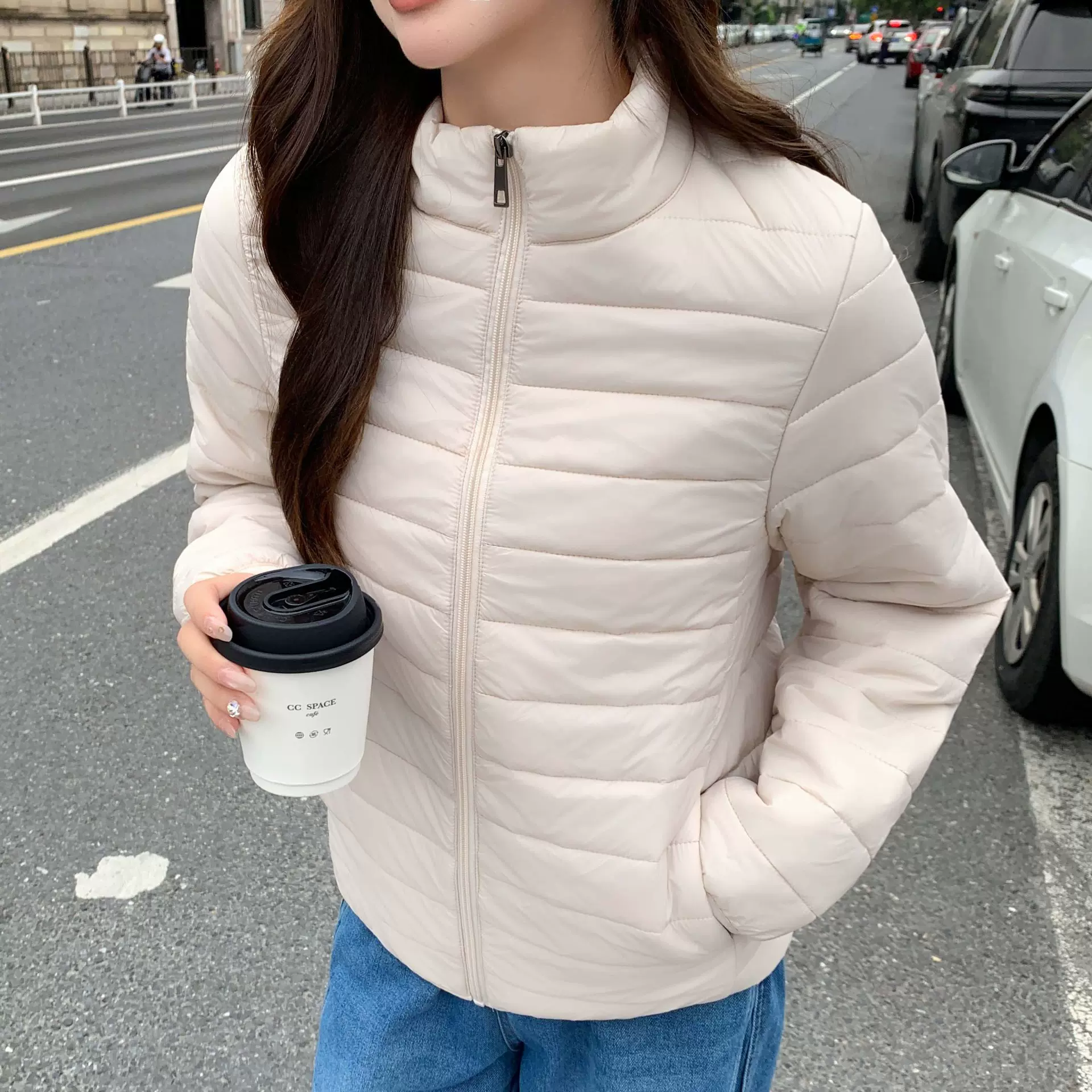 K1503立领短款棉服秋冬新款女轻薄修身休闲外套通勤居家简约棉衣