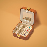 高级感小珠宝盒旅行首饰盒戒指项链耳环饰品收纳盒带镜子