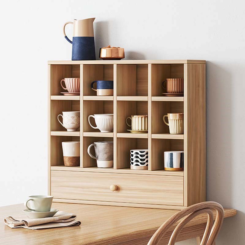 Kitchen Household Storage Rack Cup Storage Cabinet Living Room Solid Wood Dining Table Tea Ceremony Desktop Display Rack Grids Rack