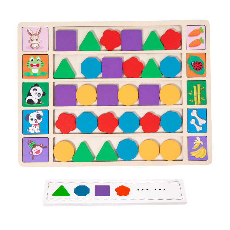 Educación temprana transfronteriza de madera Montserrat Paving Shape Buscando Reglas Puzzle Bloques de construcción Juguete de puzzle cognitivo para niños pequeños