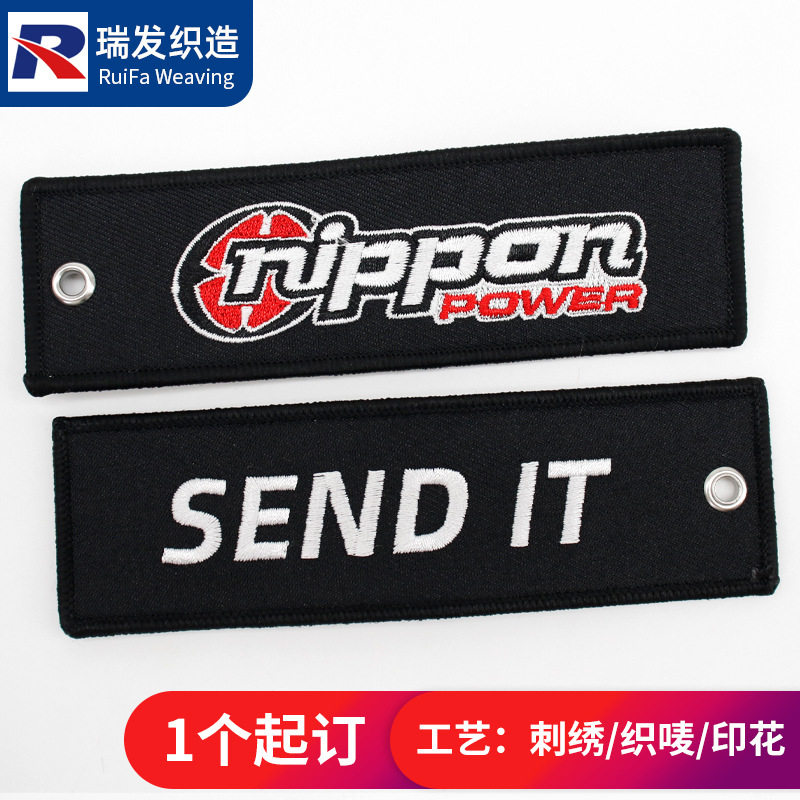 Custom Double-Sided Embroidered Keychain with Logo, Airline Logo, Luggage Tag, Backpack Trendy Embroidered Fabric Strip Custom Double-Sided Embroidered Keychain with Logo, Airline Logo, Luggage Tag, Backpack Trendy Embroidered Fabric Strip