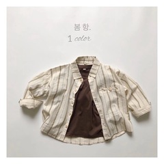 Japanese-style Ins Ramie Small Striped Shirt for Children - Spring New Arrival Korean Version for Boys and Girls - Elegant Collar Open Jacket Top