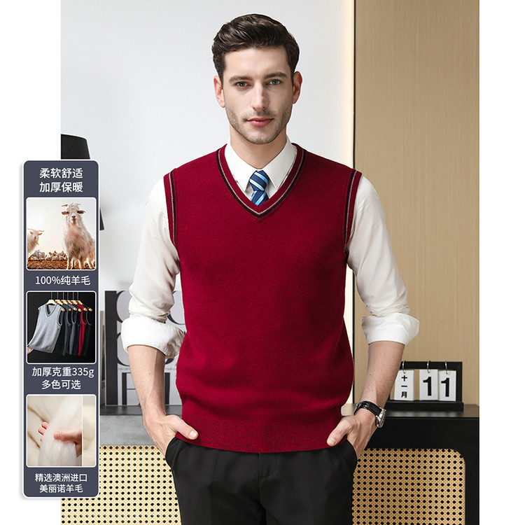 Chaleco de lana de otoño y invierno hombre de cuello en v sin mangas de punto sólido de mediana edad negocio interior con suéter de color sólido casual simple