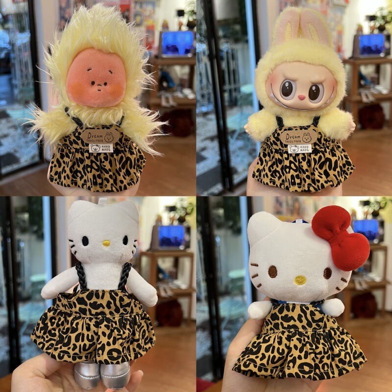 [Only Baby Clothes] First, Second and Third Generation Labubu Vinyl Doll Kt Cat Star Man Baby Clothes Accessories Leopard Print Suspender Skirt