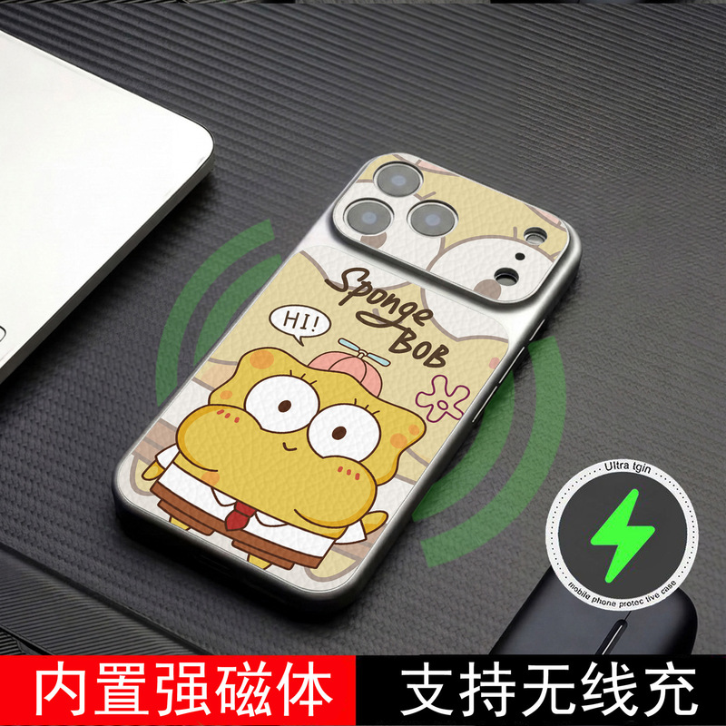 Suitable for Apple 17/16/15/14/13/12/11 Mobile Phone Case with Window and Anti-Fall Protection, Pro Max Spongebob