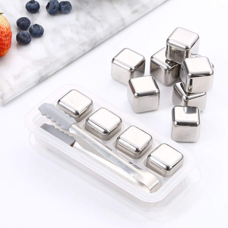 304 cubo de hielo de acero inoxidable whisky partículas de hielo de metal cubo de hielo congelado rápido vino creativo conjunto de piedra de vino de hielo se puede personalizar LOGO