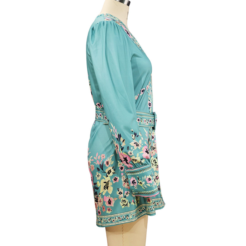 FD949 In Stock Cross-Border 2025 Autumn New Women's Long Sleeve V-Neck Loose Printed Bohemian Dress_ecoleips.com