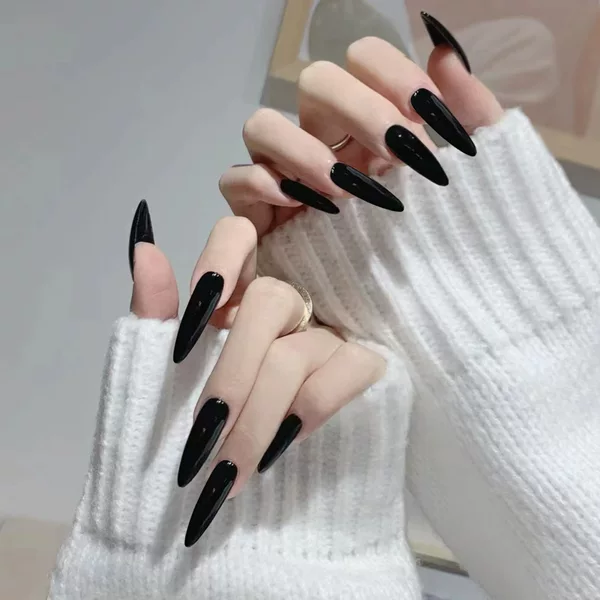 CS-241 Art Pointed Black Fake Nail Piece Wearing Nail Paste Finished Nail Paste 24 Pieces Nail Paste Wholesale