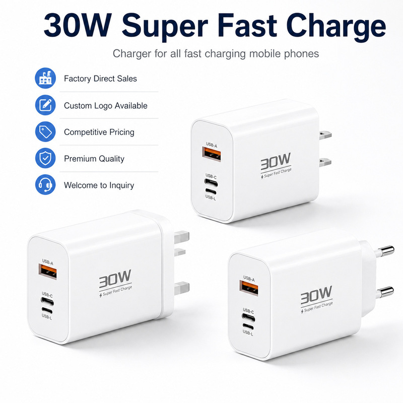 PD30W reverse charger European and American British standard applicable iphone15 Apple Huawei Xiaomi fast charging head adapter