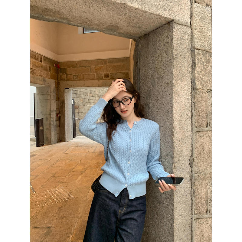 Twist Texture Slim-Fit Knitted Cardigan for Women, New Spring and Autumn Style, Simple Slim-Fit, Slimming and Elegant Top