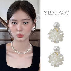 超韩千金贵气时尚耳钉法式复古珍珠花朵耳环轻奢小众设计高级感