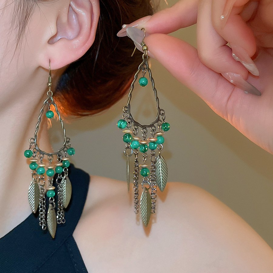34#Ear Hook-Gold-Green
