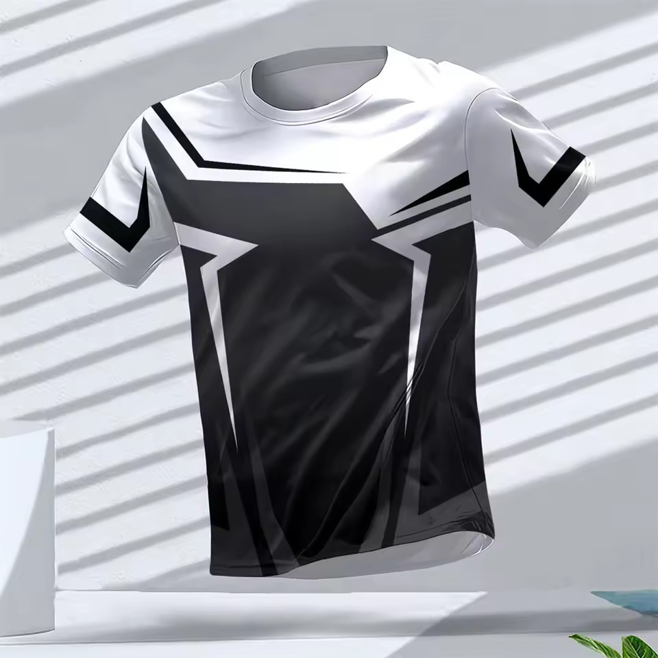 Europa y América AliExpress Cross-border hombres deportes de verano malla suelta transpirable y deshumidificación manga corta cuello redondo camiseta impresión 3D