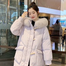 三彩同款羽绒服女白鸭绒中长款2023冬季新款时尚韩版小众加厚外潮