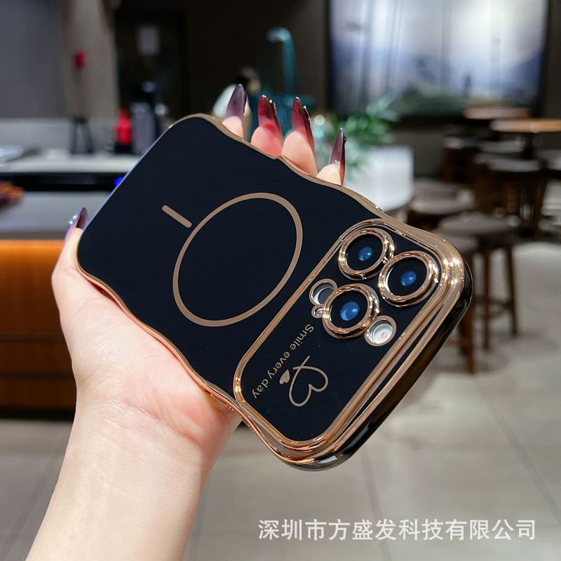 iPhone16promax 大型ウィンドウ携帯電話ケース電気メッキ磁気薄いサークルラブウェーブアップル保護カバーに適しています|undefined