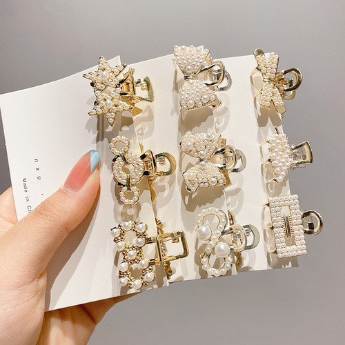 Exquisite small grab clip rhinestone pearl high ponytail hairpin hairpin bangs on the back of the head broken hair shark clip headwear