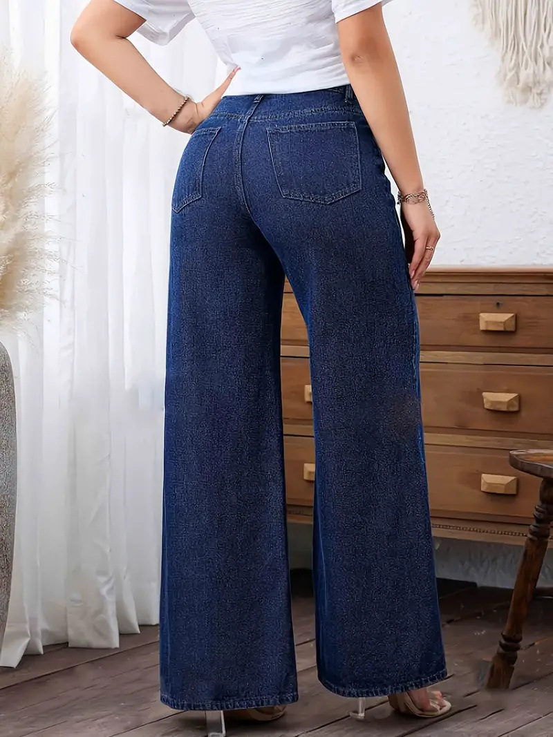 ​​Women's Classic Washed Denim Jeans - Straight Wide Leg Fit, Comfortable Stretch Fabric, Simple & Fashionable Everyday Pants​​_mkmklike.com
