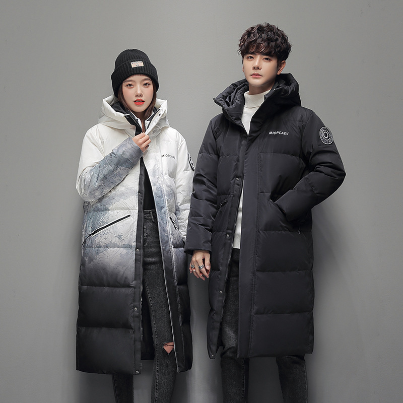 New Year's Eve Plus Size Fat Winter Couple down Jacket Men's Gradient Thickened Long Over-The-Knee Hooded 127