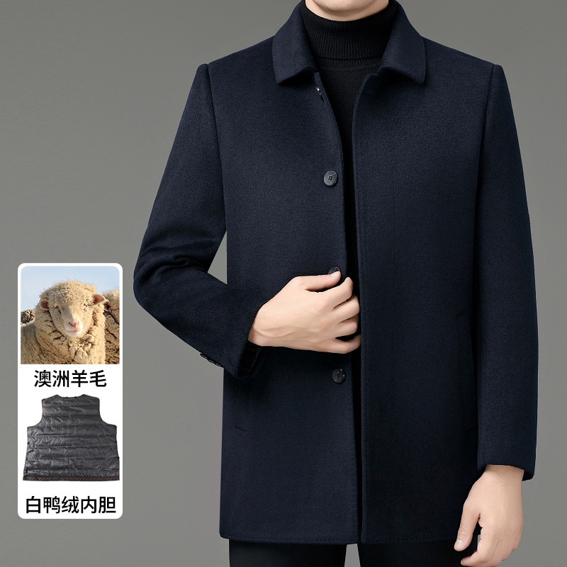 2025 New Casual Down-Lined Men's Middle-Aged Lapel Autumn and Winter Outwear Wool Double-Sided Cashmere Outwear 2025 New Casual Down-Lined Men's Middle-Aged Lapel Autumn and Winter Outwear Wool Double-Sided Cashmere Outwear