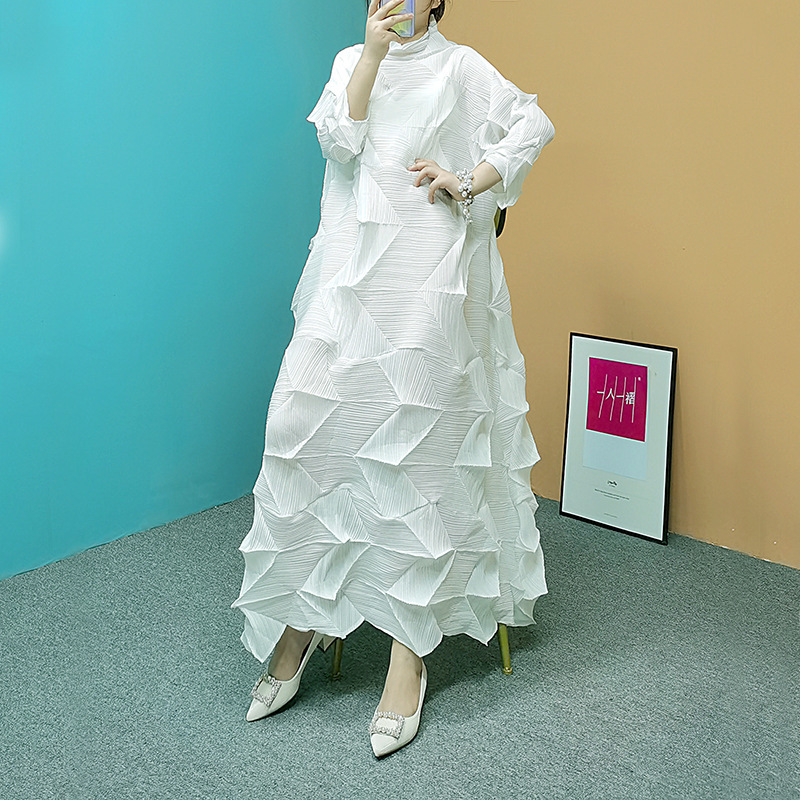 Lingying Pleated L981 [Ready Stock] Miyake Extended Dress 2025 Spring & Fall Loose Large Size Fashion Design