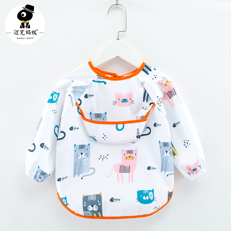 Mono para niños impermeable de manga larga anti-vestirse bebé comiendo ropa delantal bebé mono de bebé babero ropa de protección