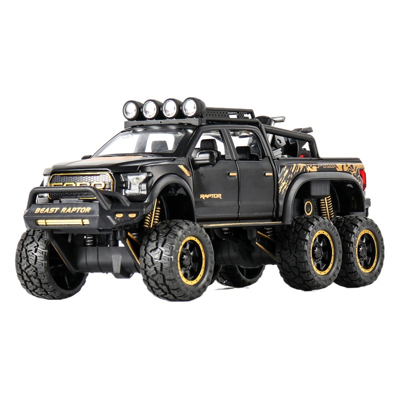 Modelo de coche de aleación 1:28 Raptor, camioneta todoterreno F150, de retroceso con sonido y luz, modelo de coche de juguete de simulación