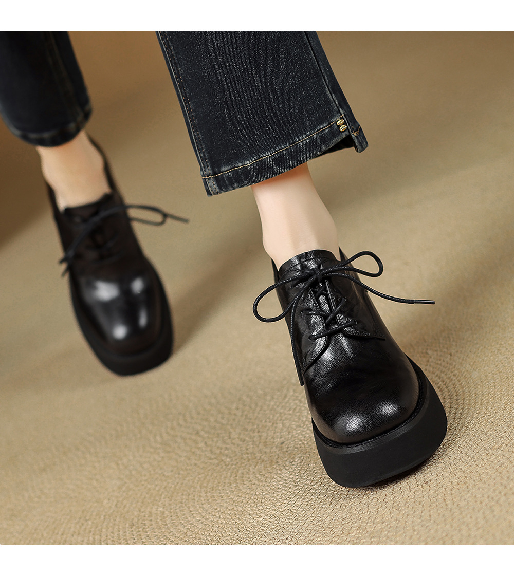 Giày cao gót nữ gót vuông 10cm phong cách Anh quốc buộc dây — màu nâu chi tiết 5