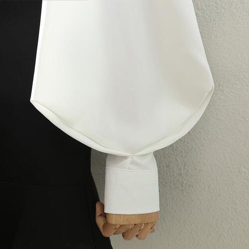 Temperament professional white lapel shirt for women 2025 spring lantern sleeves all-match commuting design Western-style shirt