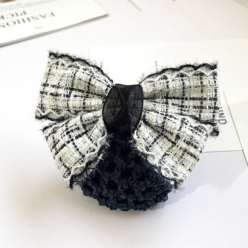 Professional hair accessory with cotton ribbon, plaid bow, nurse hairnet, flight attendant headwear, bank and hotel hair clip, small Chanel-style hair accessory