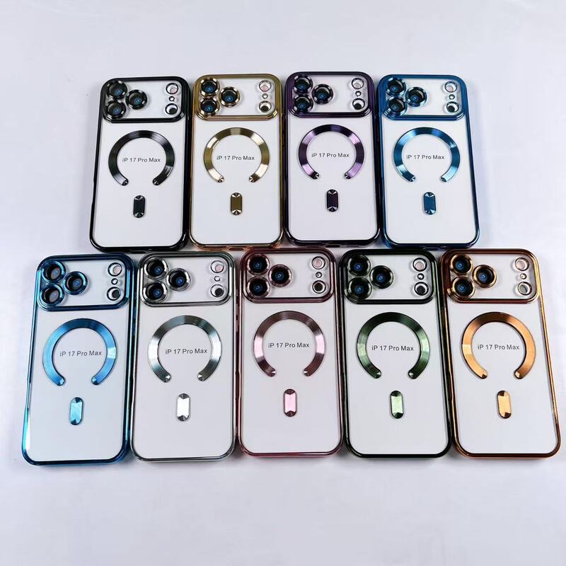 Suitable for iPhone 17 Pro Max Electroplated Magnetic Phone Case, Anti-Fingerprint, Apple 16 Transparent Anti-Drop 15 Protective Case