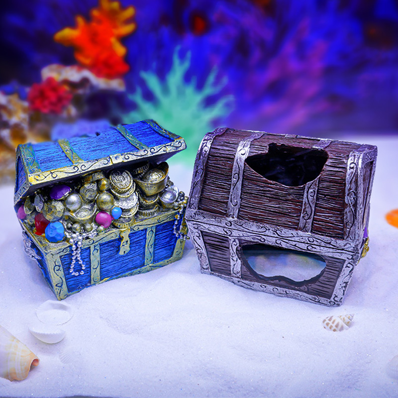 Decoración Popular para el Fondo del Acuario, Cofre del Tesoro de la Rana Cazadora de Tesoros, Adorno de Paisajismo para Acuarios, Nuevo Cofre del Tesoro de Coral