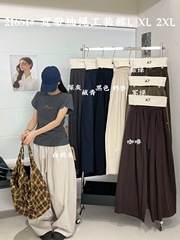 大7女21651秋季韩版宽松大码胖mm休闲慵懒风宽带抽绳工装阔腿长裤