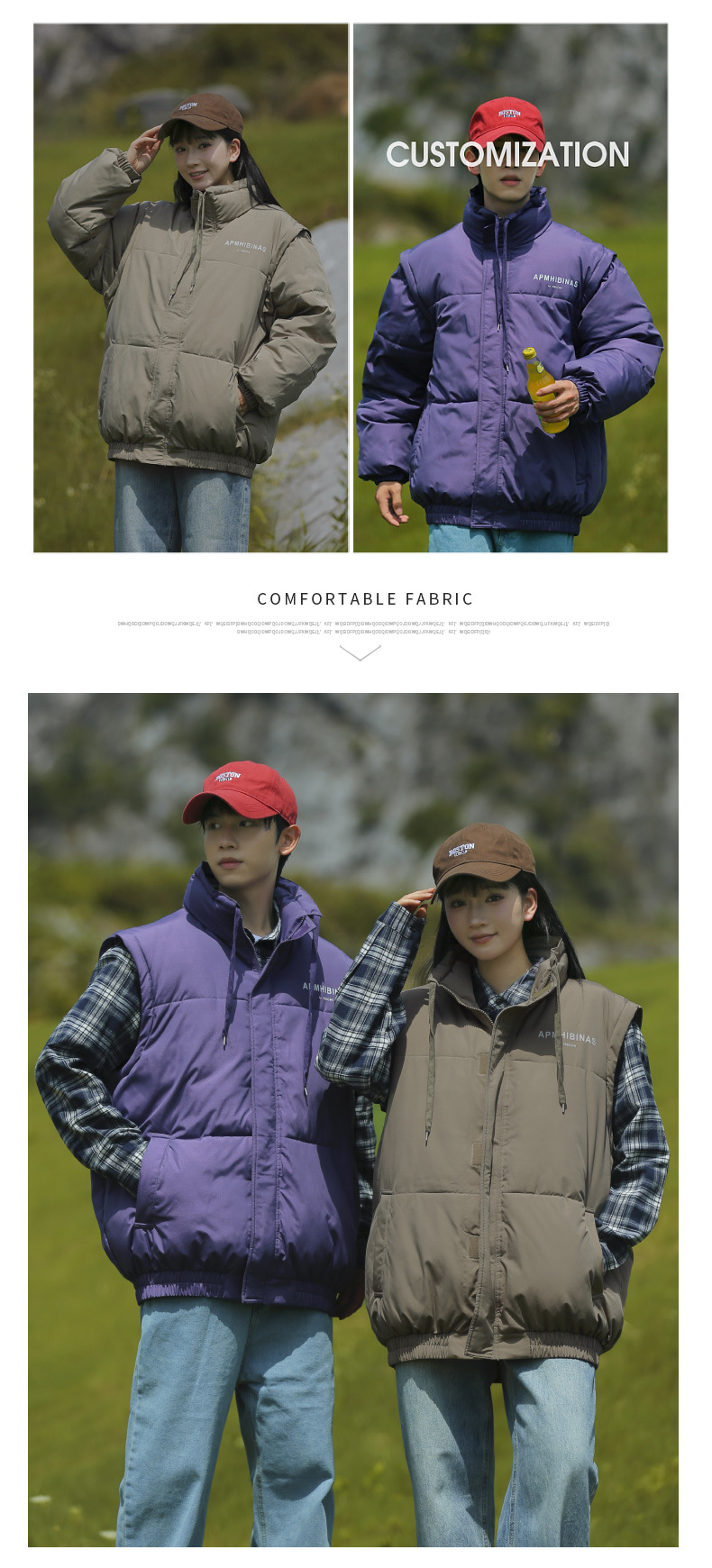 Gilet unisex staccabile a doppia manica in cotone, marchio alla moda, di nicchia, per studenti, caldo, antivento, vestibilità ampia, piumino_voghion.com