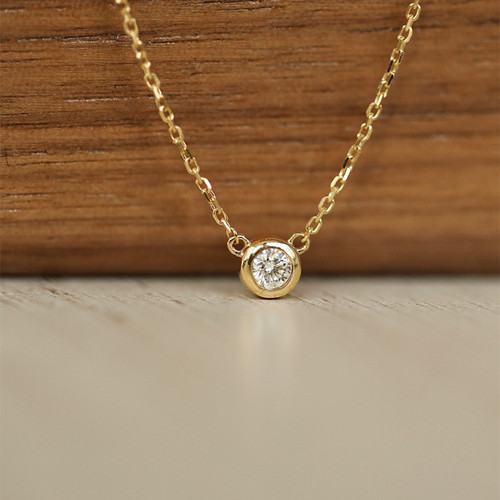 S925 sterling silver plated 14K gold single diamond necklace women's bubble diamond clavicle chain Japanese simple ins style high-end pendant