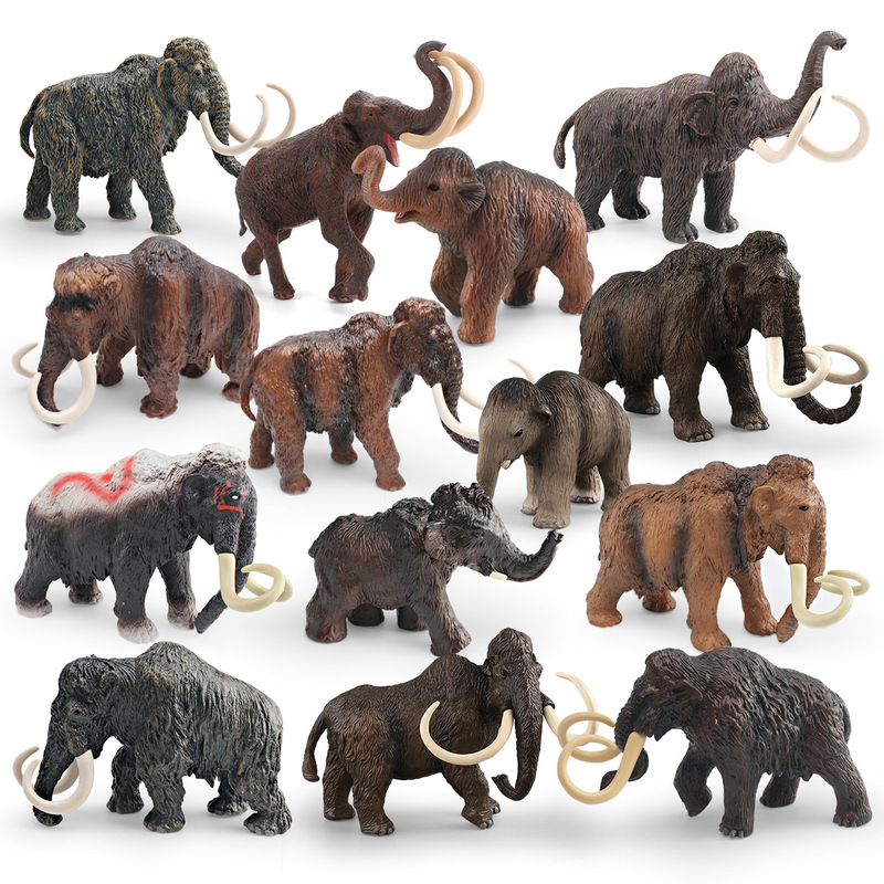 Cross-Border Hot Selling Wild Animal Model Long-Haired Elephant Family Forest Mammoth Elephant Plastic Solid Ornament Toy