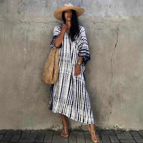 2025 Western and European Fashion Print Bali Beach Dress Gown Style Coastal Vacation Sun Protection Leisure Style