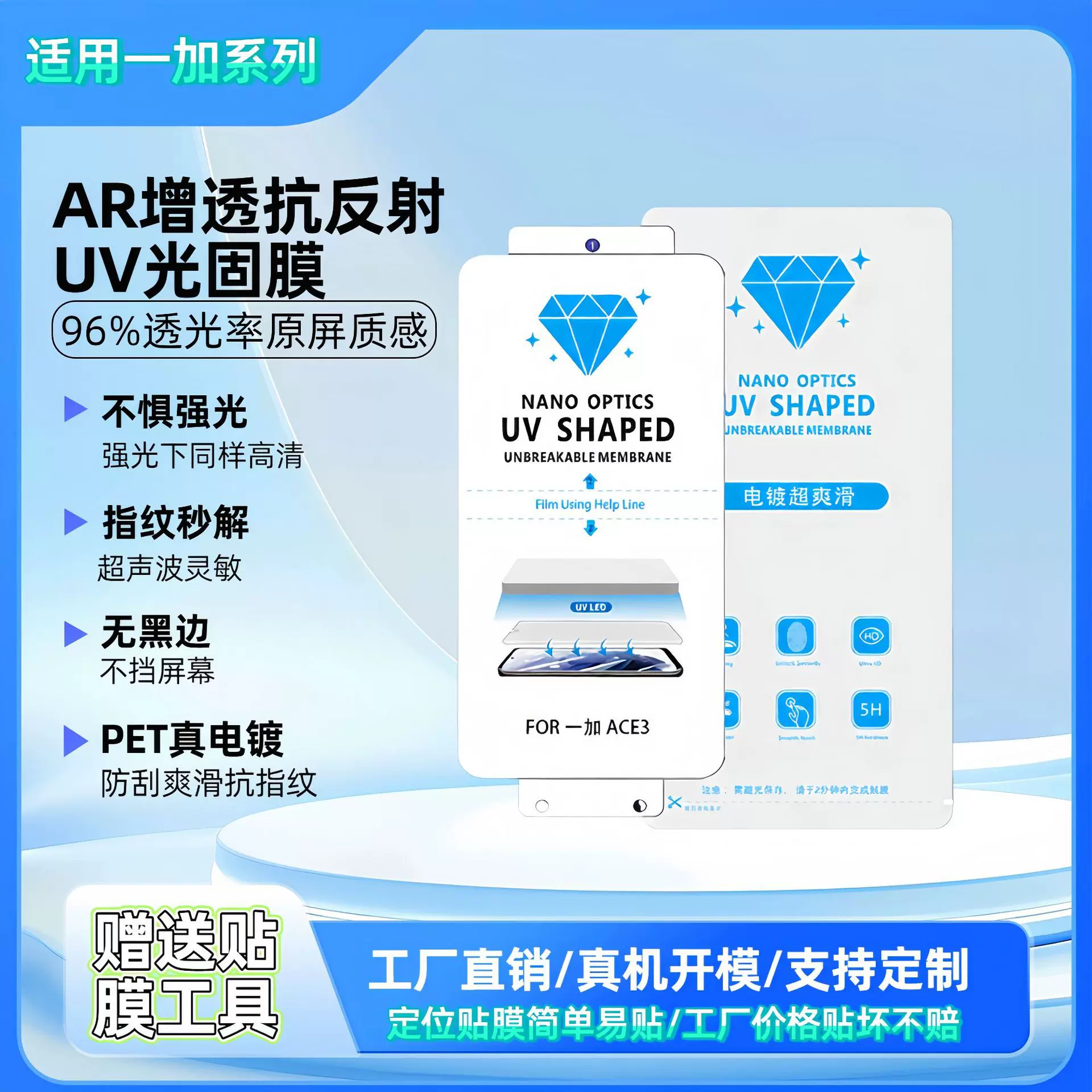 适用一加15uv光固膜ACE6ar增透膜手机钢化膜ACE3pro抗反射曲屏膜