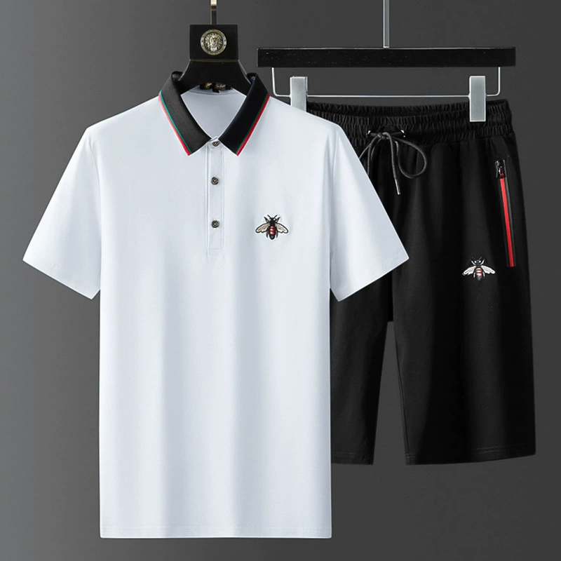 Лето 2023, мужская модная европейская станция, европейская маленькая пчелка с вышивкой, мужская футболка с короткими рукавами, шорты, костюм из двух предметов