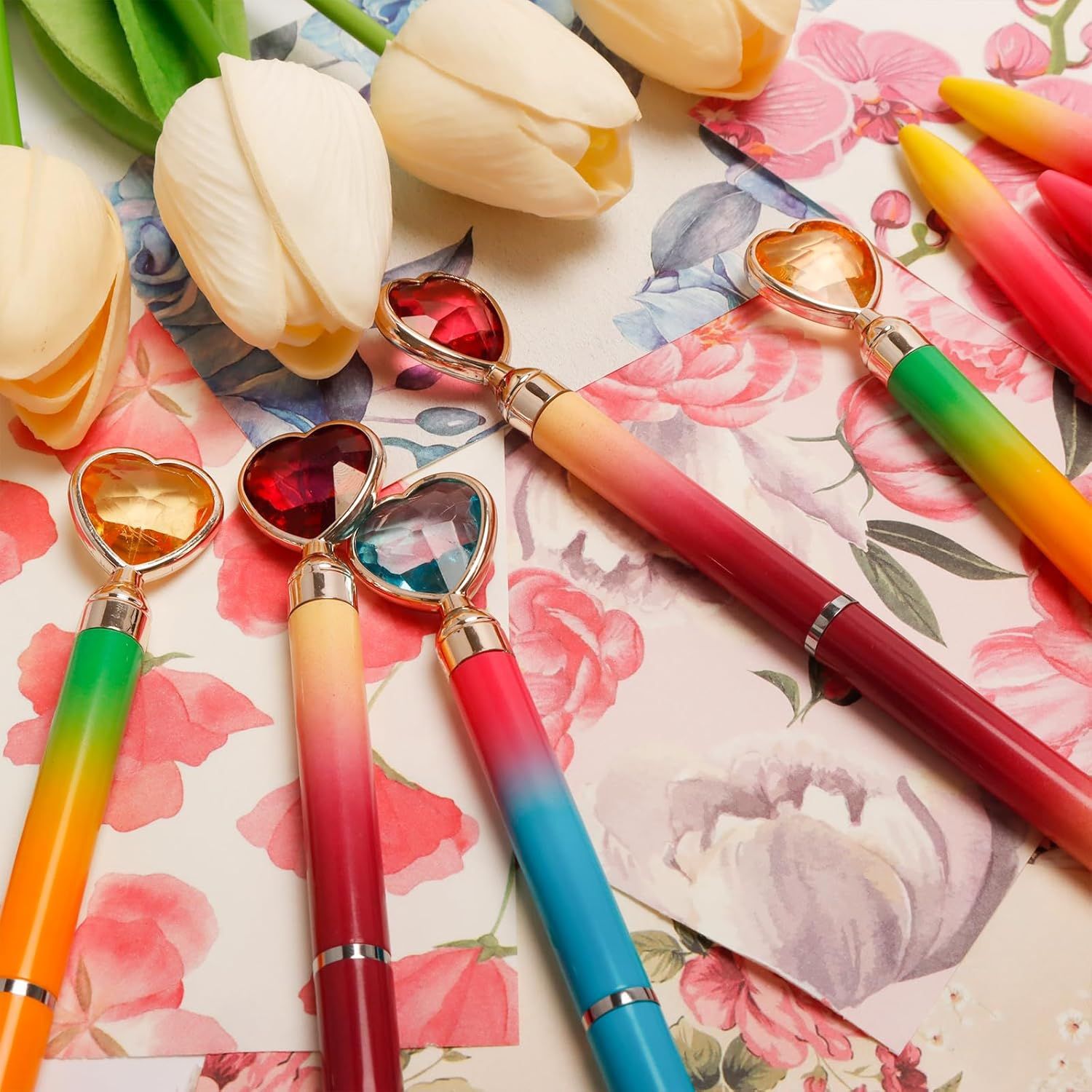 Bolígrafo de piedra de ladrillo de amor multicolor creativo transfronterizo, bolígrafo de góndola de cuentas redondas degradadas, bolígrafo de metal de regalo para estudiantes, papelería en stock