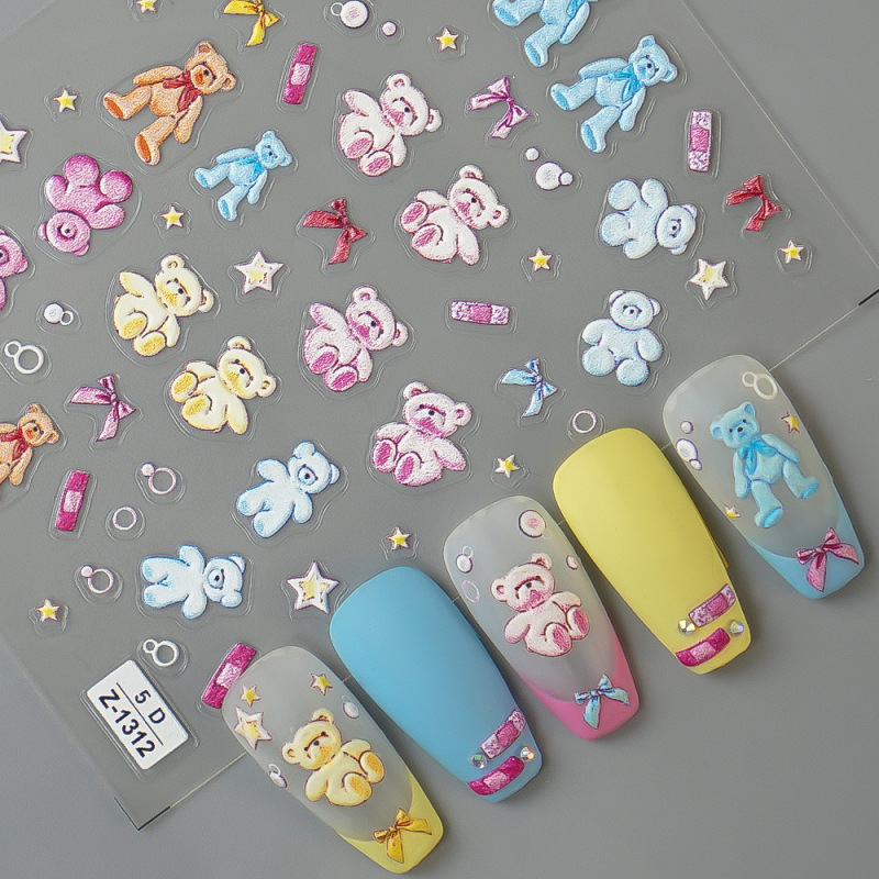 Cross-Border Internet Celebrity Instagram New 5D Embossed Cartoon Nail Stickers Cute Bear 3D Nail Decals Z1488